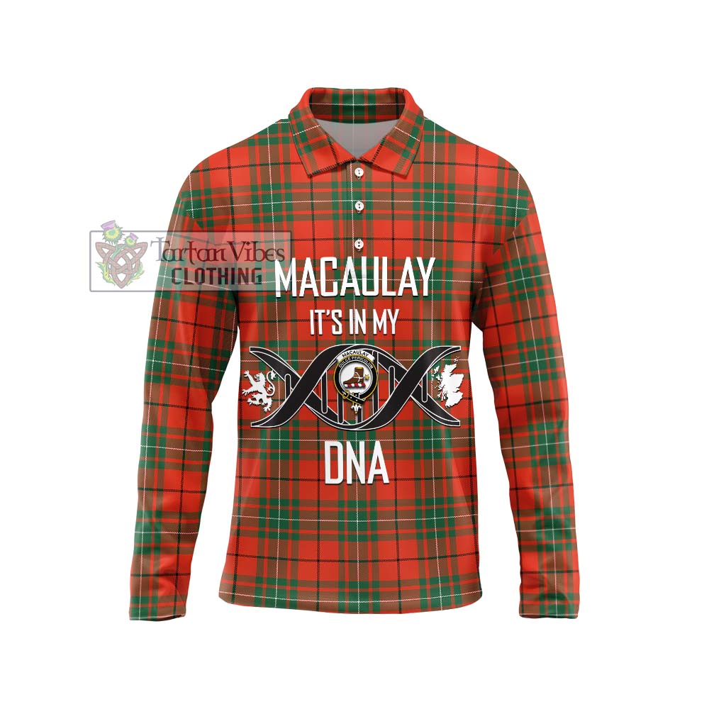 MacAulay Ancient Tartan Long Sleeve Polo Shirt with Family Crest DNA In Me Style Unisex - Tartanvibesclothing Shop