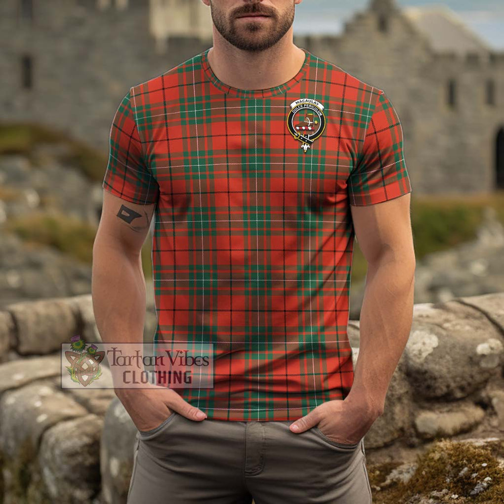 MacAulay Ancient Tartan Cotton T-Shirt with Family Crest Men's Shirt - Tartanvibesclothing Shop