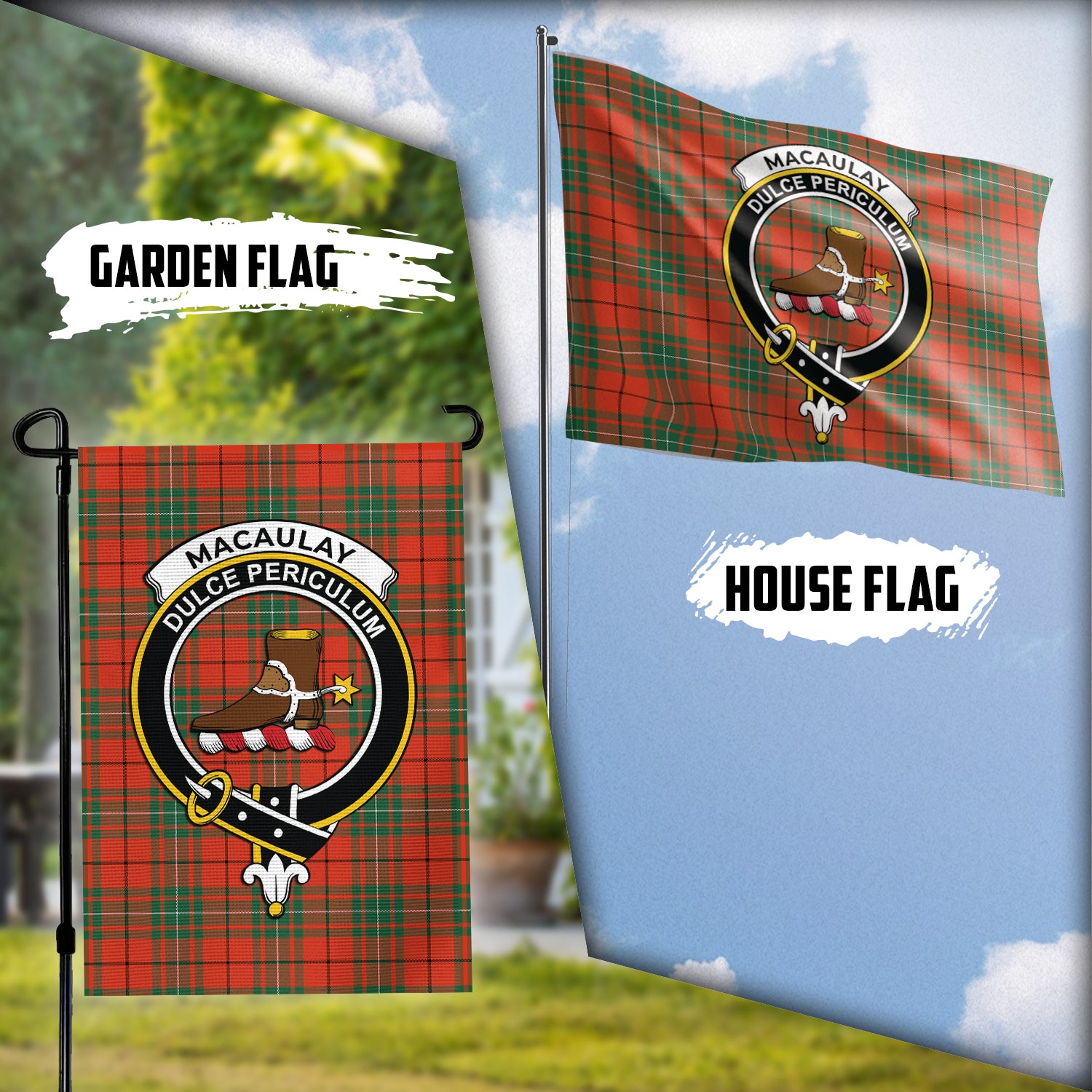 MacAulay Ancient Tartan Flag with Family Crest Garden Flag (Vertical) - Tartan Vibes Clothing