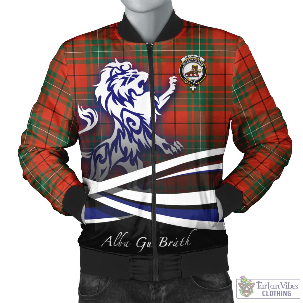 Tartan Vibes Clothing MacAulay Ancient Tartan Bomber Jacket with Alba Gu Brath Regal Lion Emblem