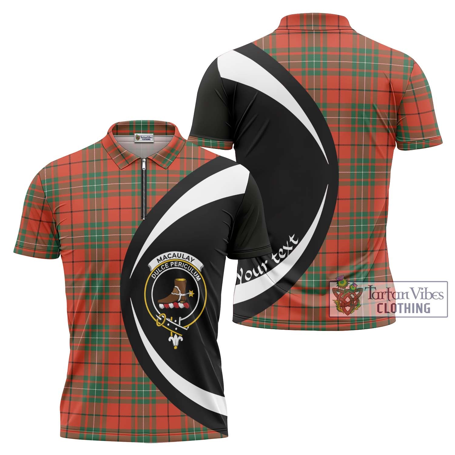 Tartan Vibes Clothing MacAulay Ancient Tartan Zipper Polo Shirt with Family Crest Circle Style
