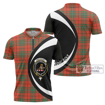 MacAulay Ancient Tartan Zipper Polo Shirt with Family Crest Circle Style