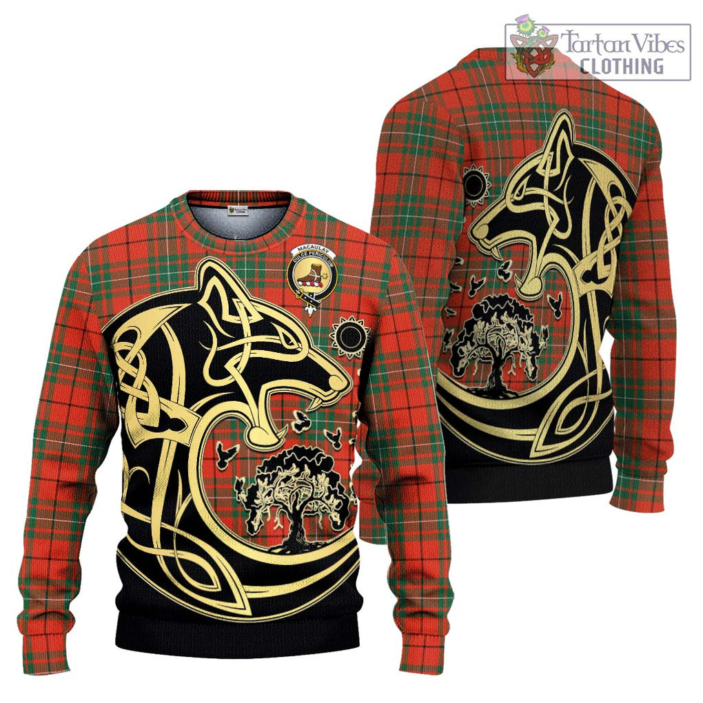 MacAulay Ancient Tartan Knitted Sweater with Family Crest Celtic Wolf Style Unisex - Tartan Vibes Clothing