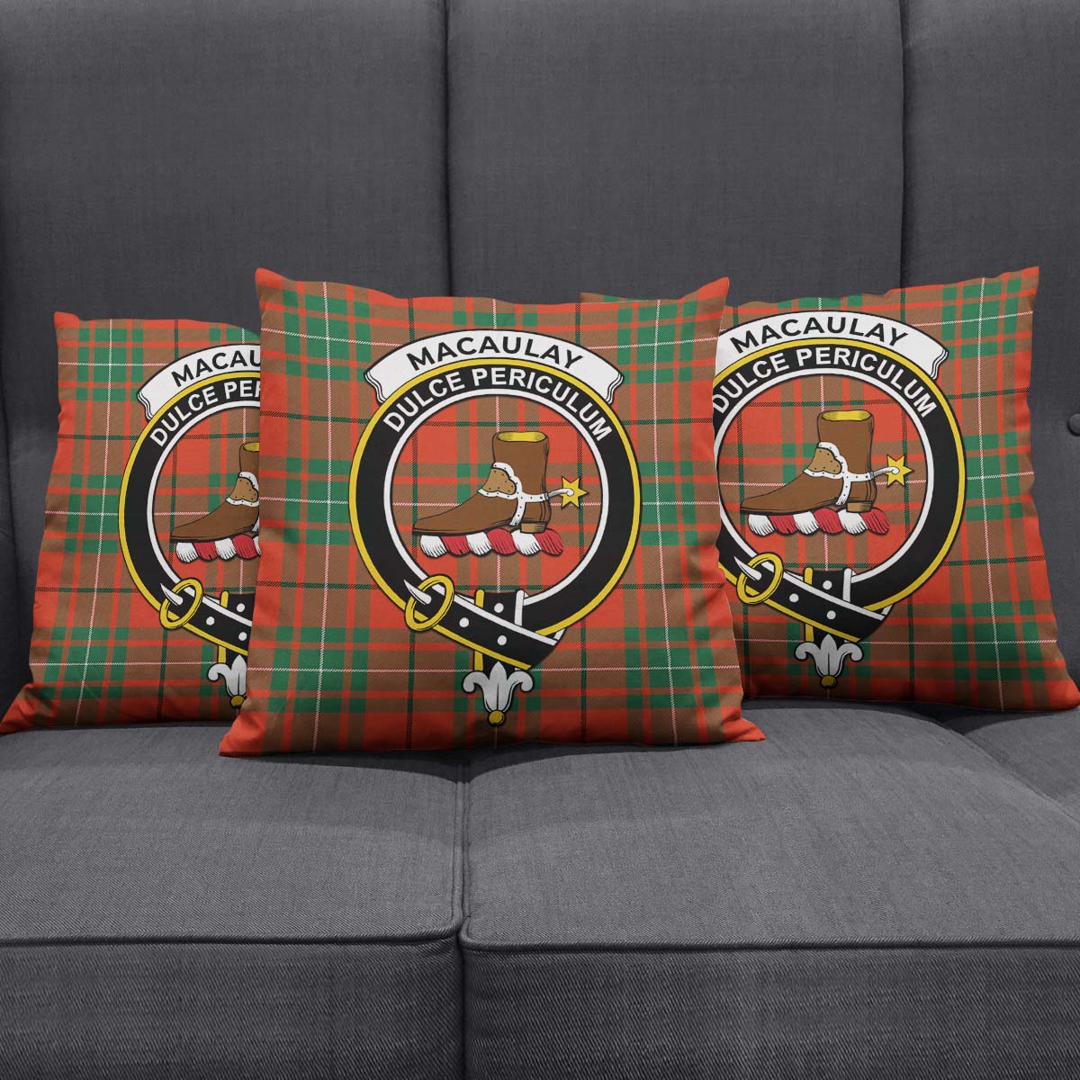 MacAulay Ancient Tartan Pillow Cover with Family Crest Square Pillow Cover - Tartanvibesclothing