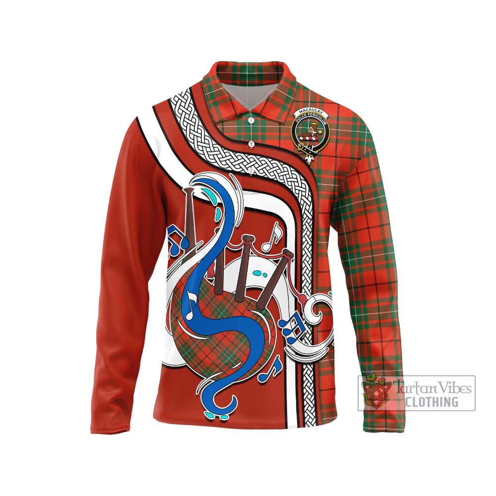 Tartan Vibes Clothing MacAulay Ancient Tartan Long Sleeve Polo Shirt with Epic Bagpipe Style