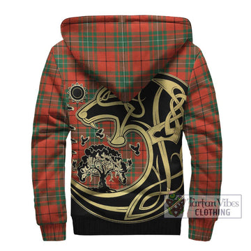 MacAulay Ancient Tartan Sherpa Hoodie with Family Crest Celtic Wolf Style