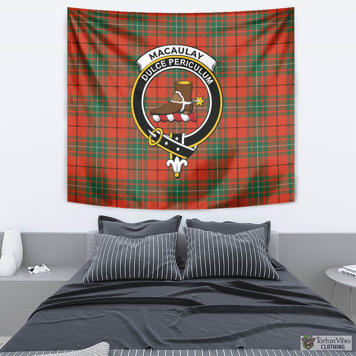 Tartan Vibes Clothing MacAulay Ancient Tartan Tapestry Wall Hanging and Home Decor for Room with Family Crest