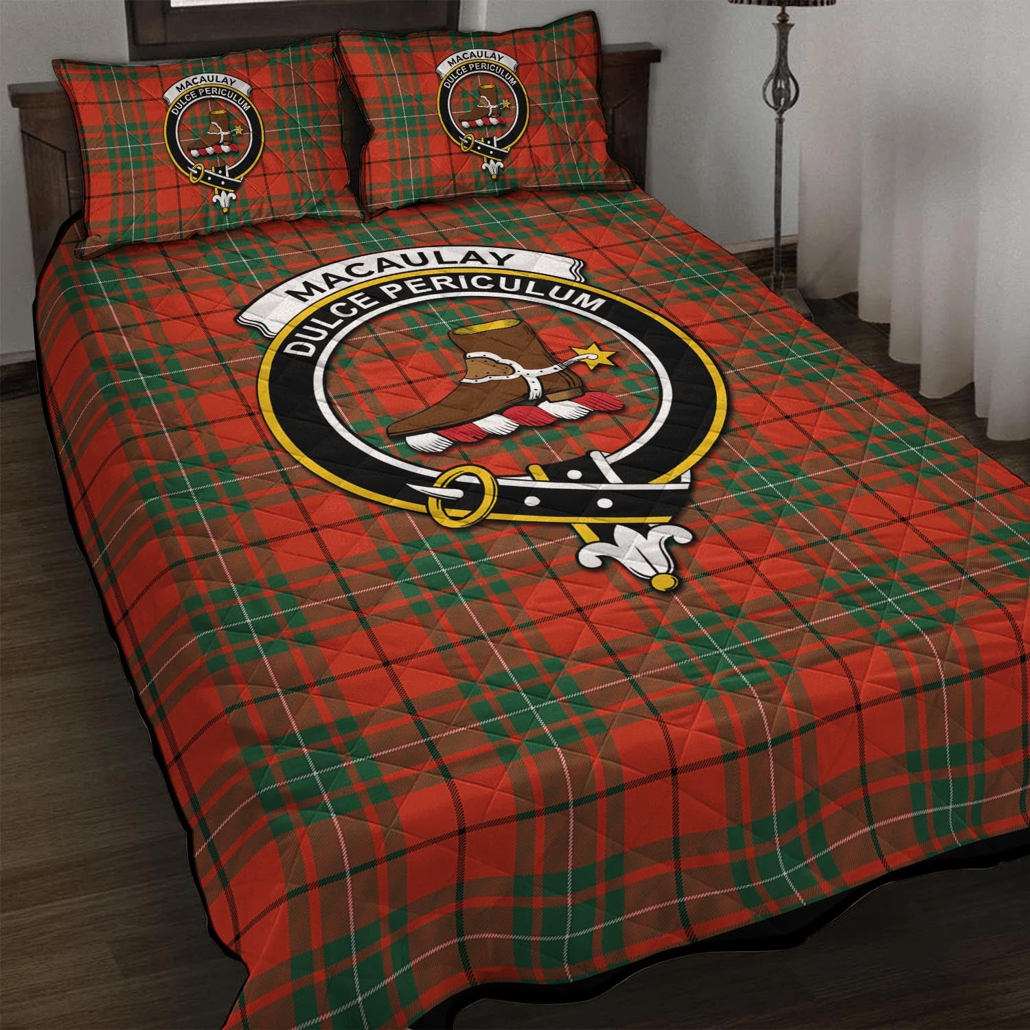 MacAulay Ancient Tartan Quilt Bed Set with Family Crest - Tartan Vibes Clothing