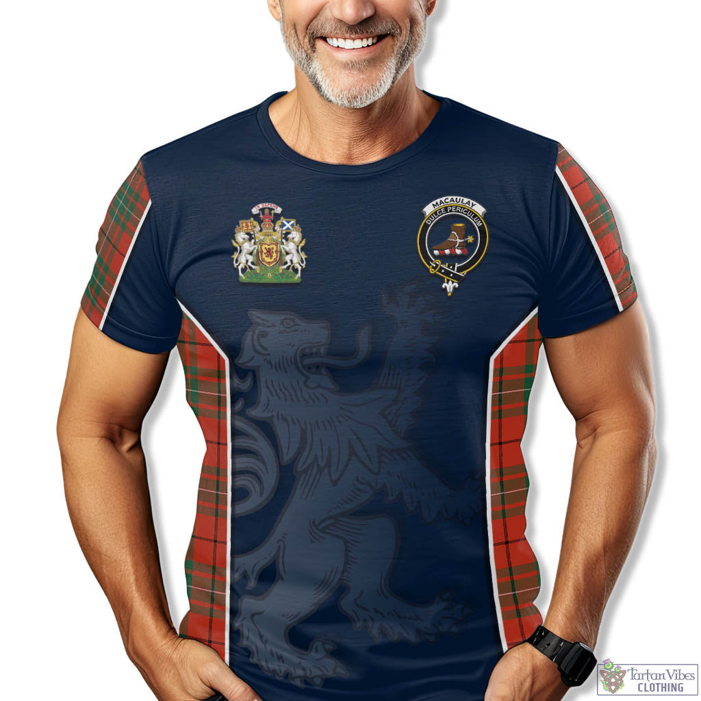 Tartan Vibes Clothing MacAulay Ancient Tartan T-Shirt with Family Crest and Lion Rampant Vibes Sport Style