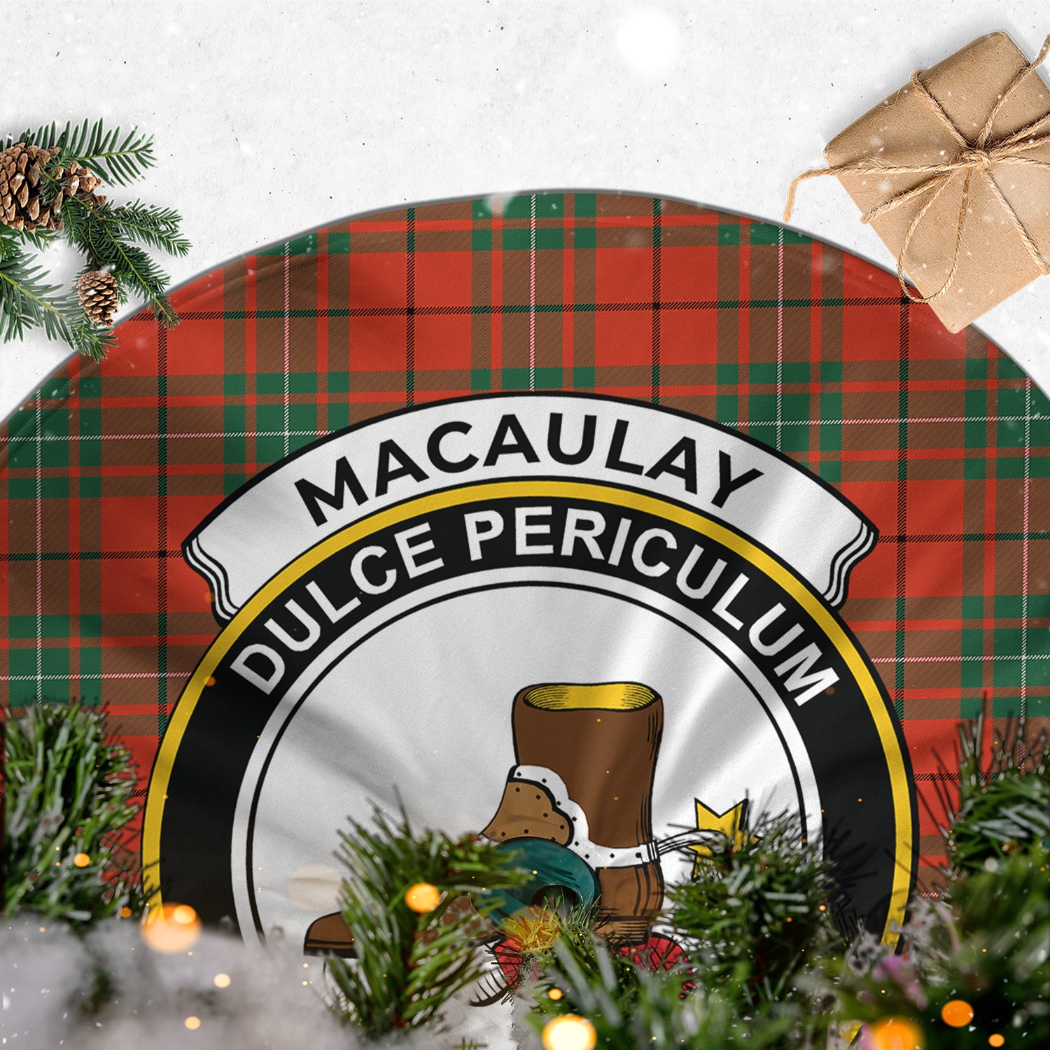 MacAulay Ancient Tartan Christmas Tree Skirt with Family Crest - Tartanvibesclothing