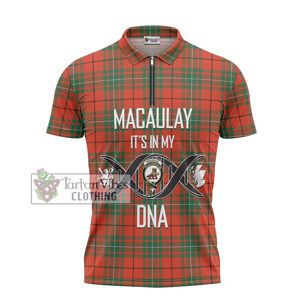 MacAulay Ancient Tartan Zipper Polo Shirt with Family Crest DNA In Me Style - Tartanvibesclothing Shop