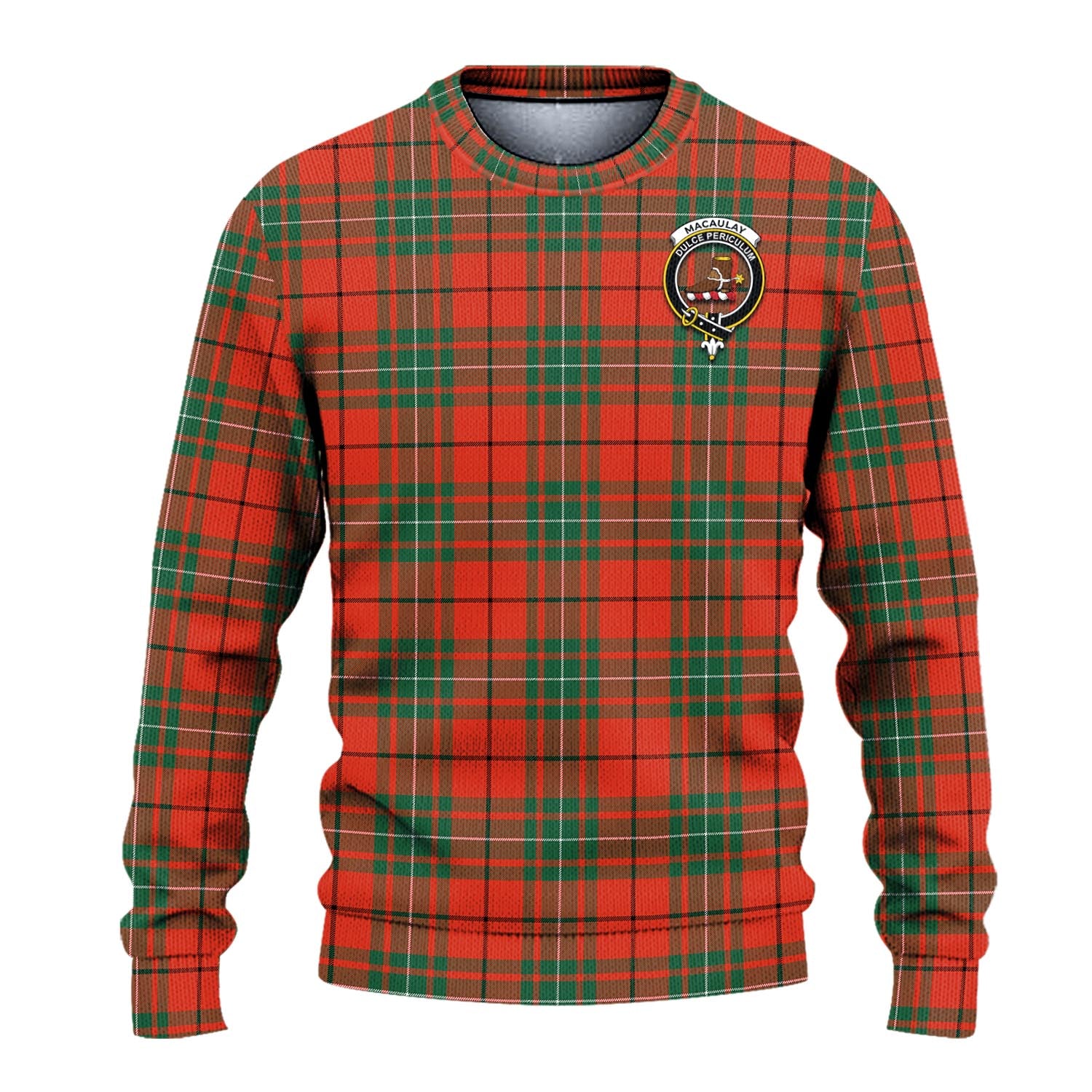 MacAulay Ancient Tartan Knitted Sweater with Family Crest - Tartanvibesclothing