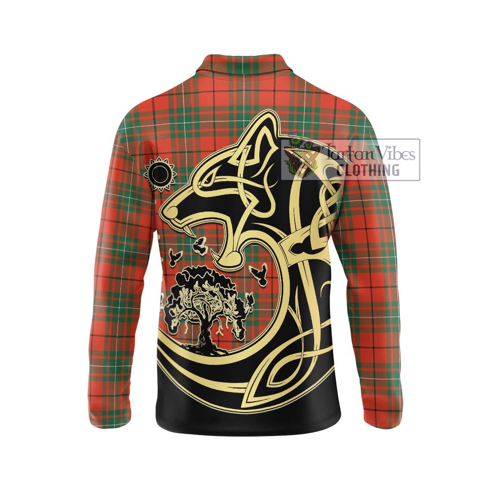 MacAulay Ancient Tartan Long Sleeve Polo Shirt with Family Crest Celtic Wolf Style - Tartanvibesclothing Shop