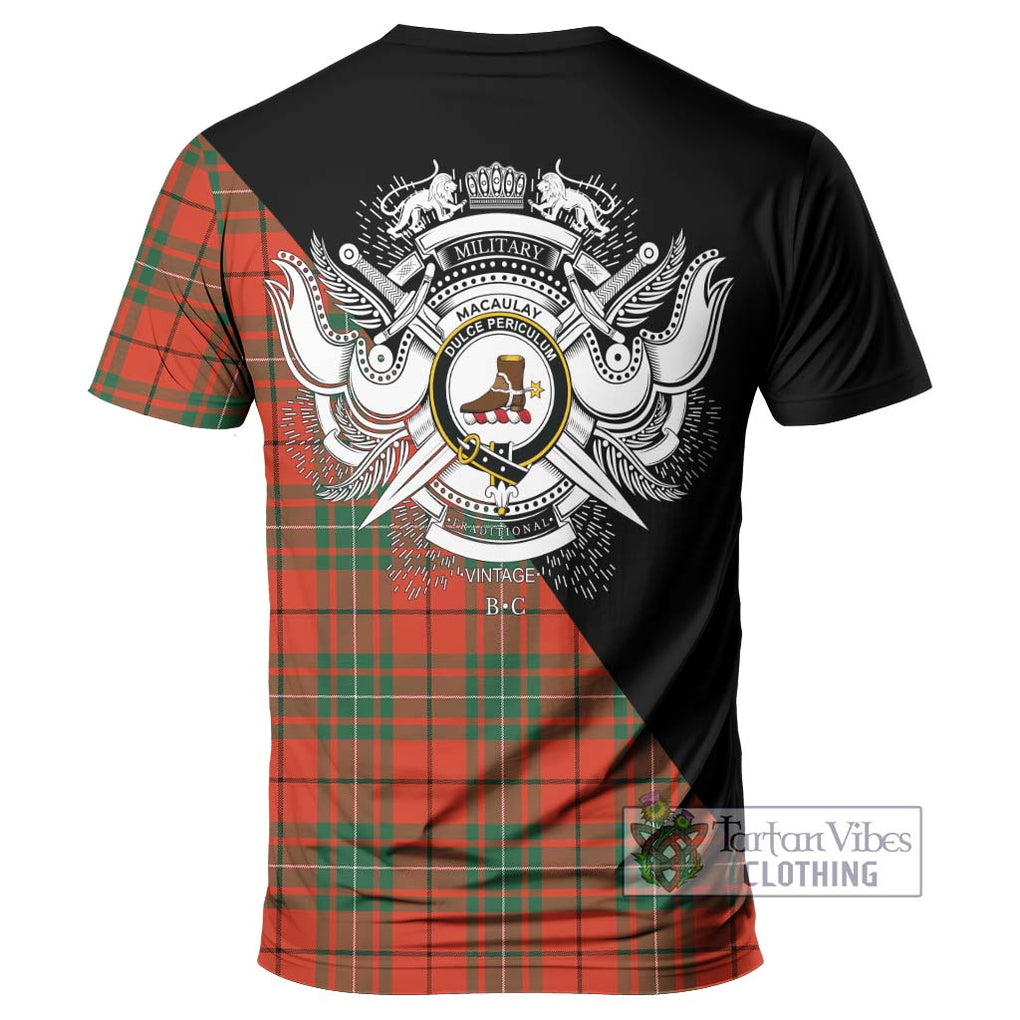 MacAulay Ancient Tartan T-Shirt with Family Crest and Military Logo Style - Tartanvibesclothing Shop