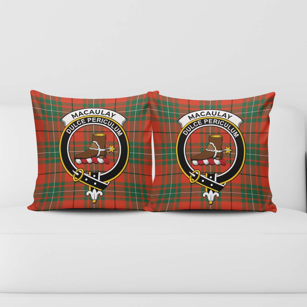 MacAulay Ancient Tartan Pillow Cover with Family Crest - Tartanvibesclothing