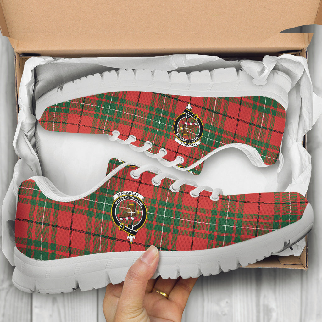 MacAulay Ancient Tartan Sneakers with Family Crest - Tartan Vibes Clothing