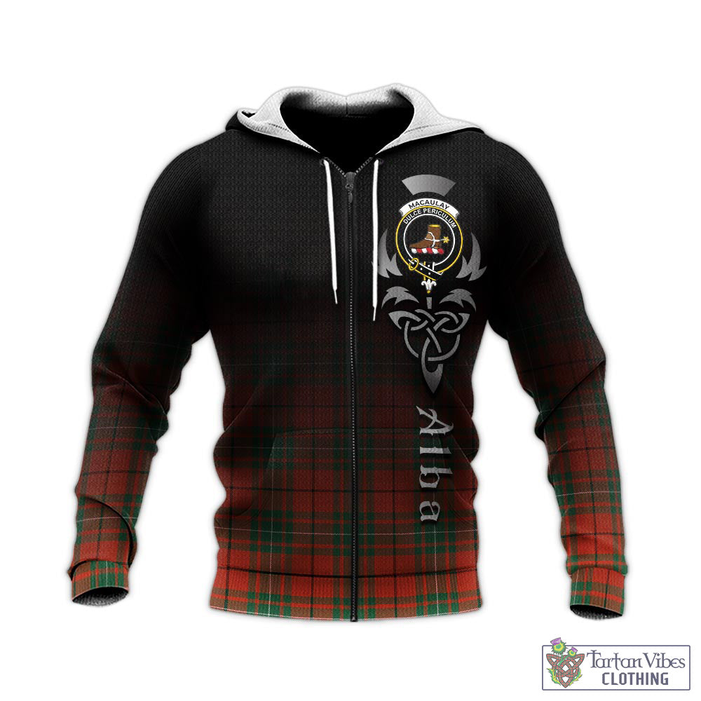 Tartan Vibes Clothing MacAulay Ancient Tartan Knitted Hoodie Featuring Alba Gu Brath Family Crest Celtic Inspired