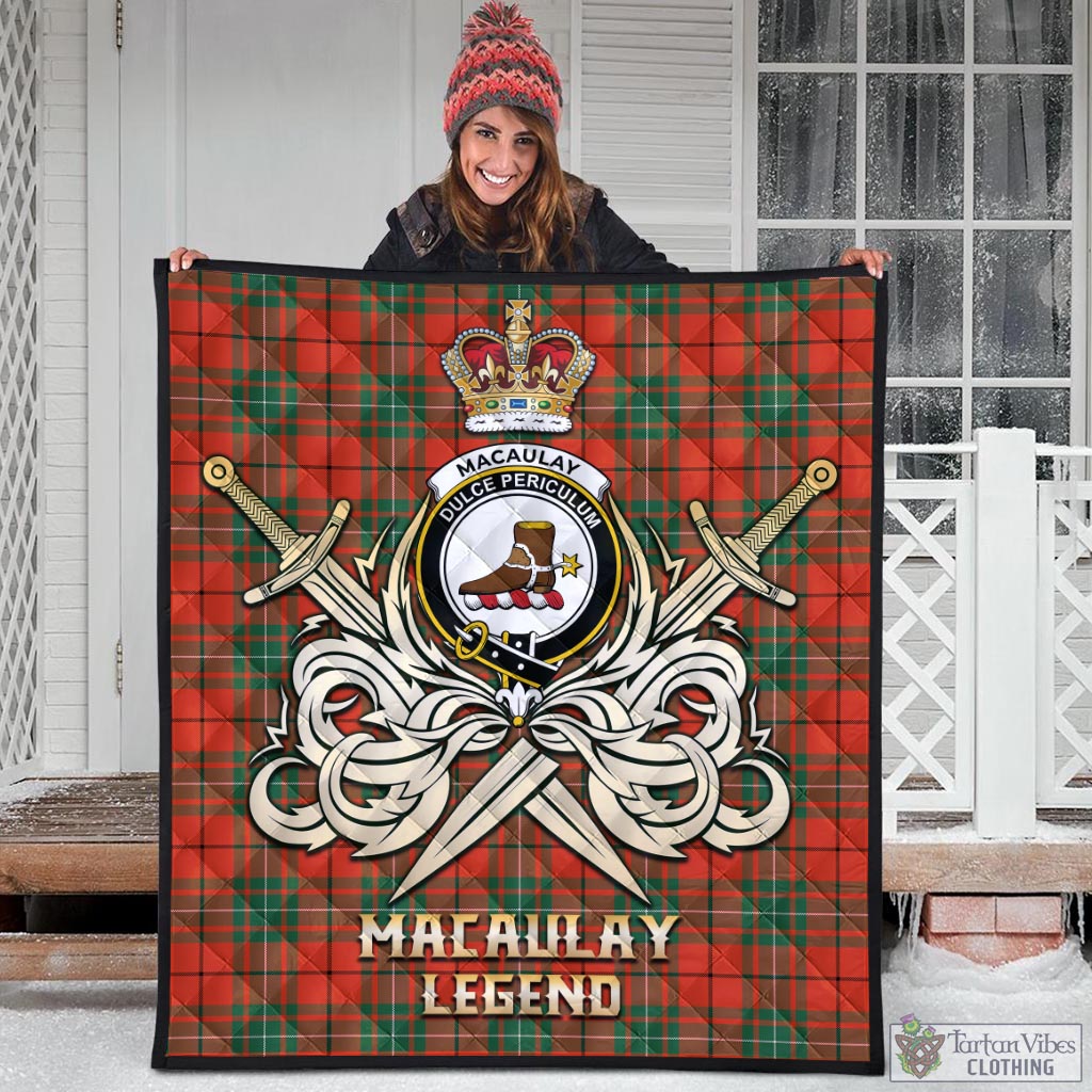 Tartan Vibes Clothing MacAulay Ancient Tartan Quilt with Clan Crest and the Golden Sword of Courageous Legacy