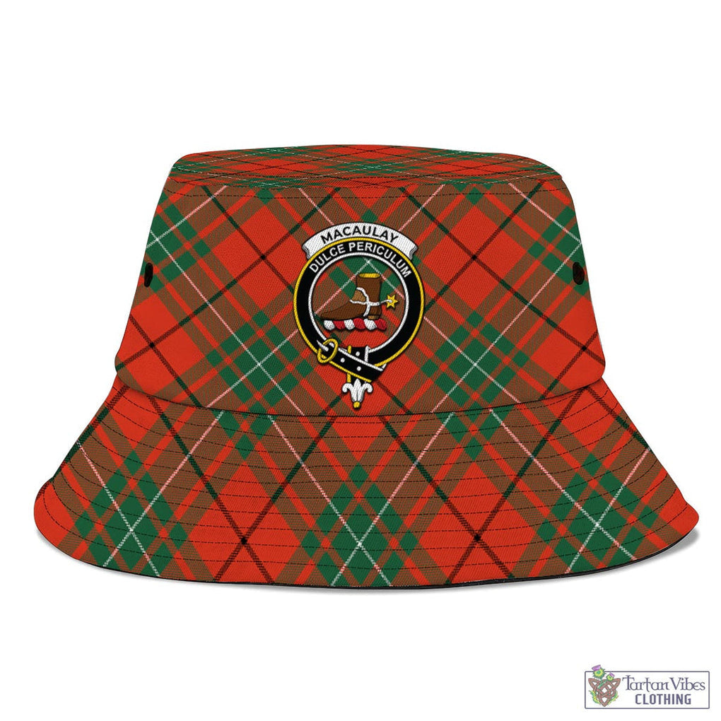 Tartan Vibes Clothing MacAulay Ancient Tartan Bucket Hat with Family Crest