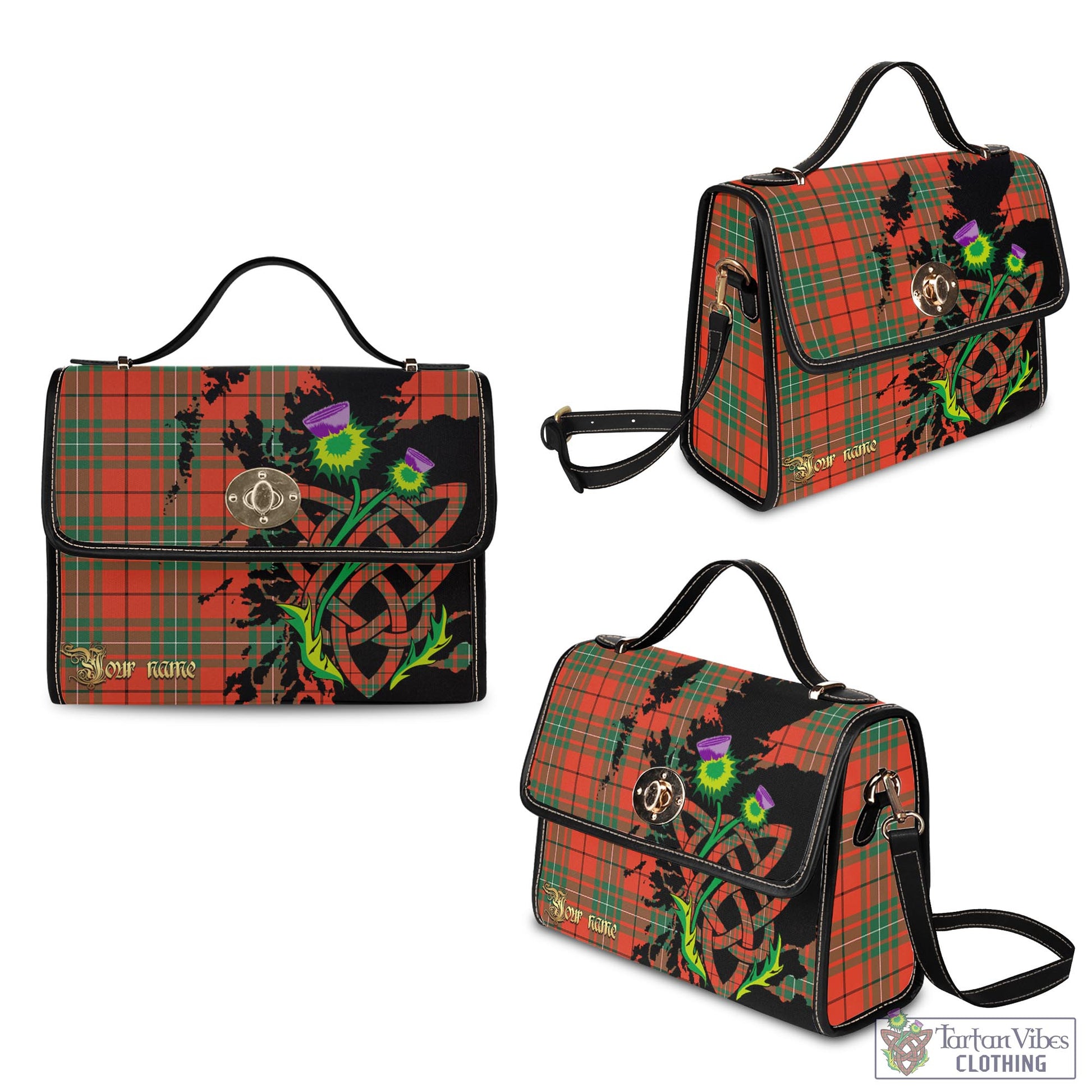 Tartan Vibes Clothing MacAulay Ancient Tartan Waterproof Canvas Bag with Scotland Map and Thistle Celtic Accents