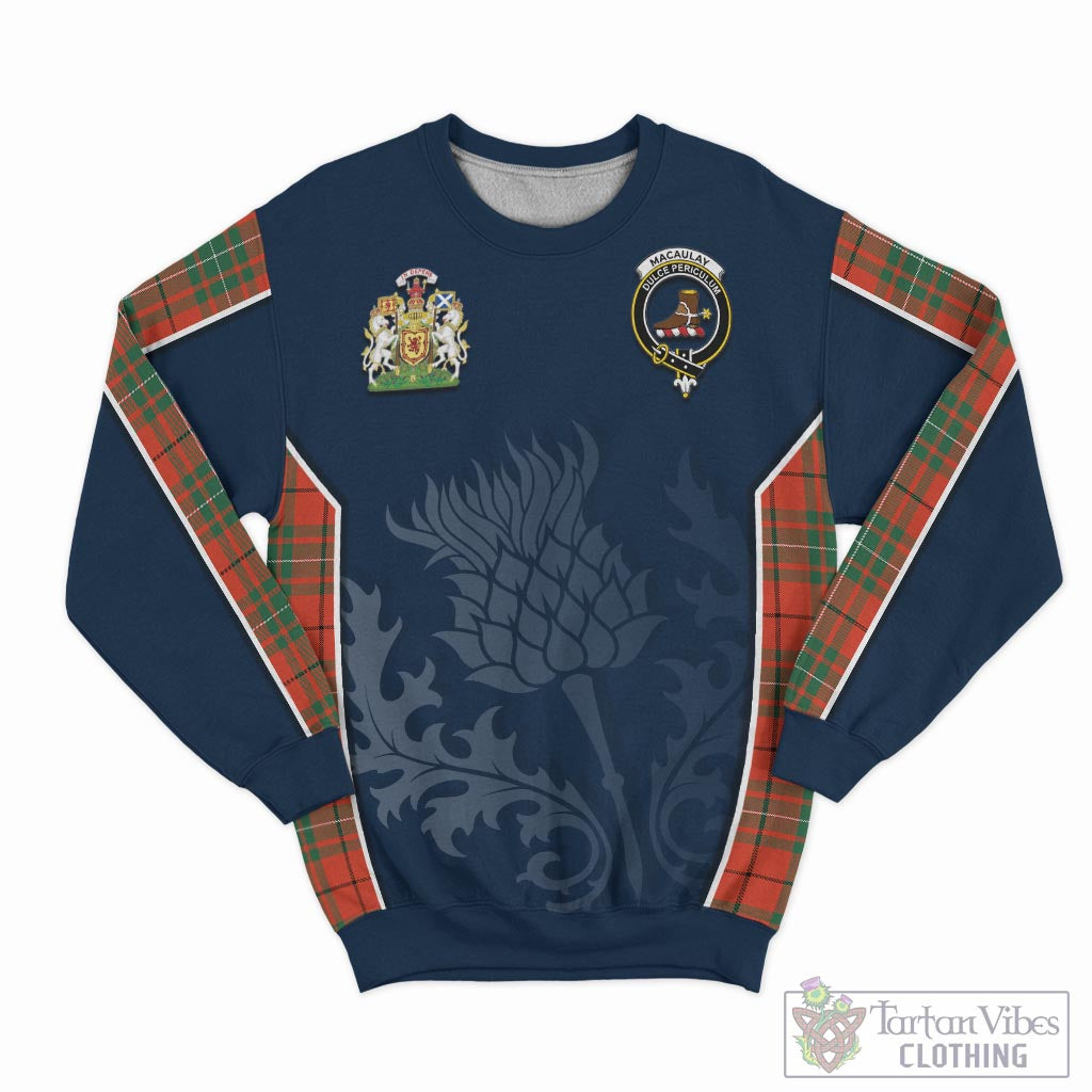 Tartan Vibes Clothing MacAulay Ancient Tartan Sweatshirt with Family Crest and Scottish Thistle Vibes Sport Style