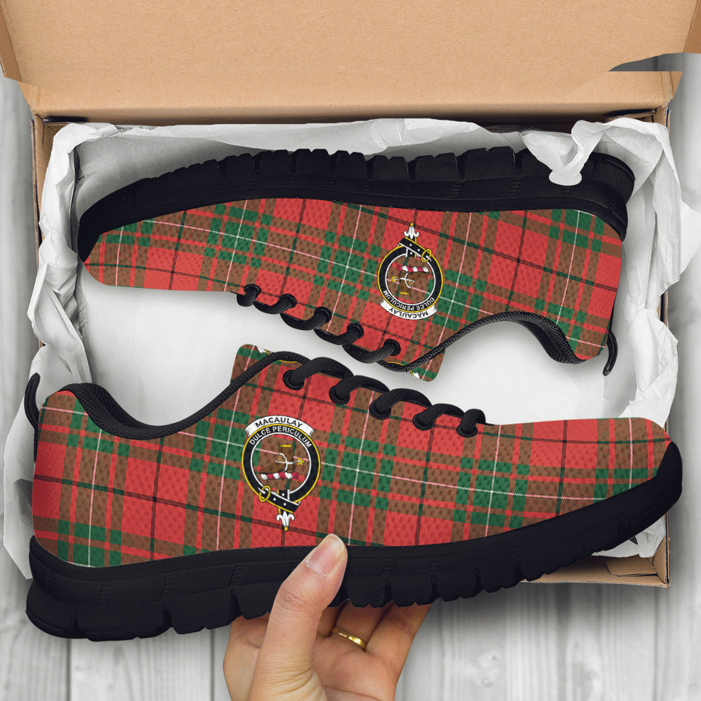 MacAulay Ancient Tartan Sneakers with Family Crest - Tartan Vibes Clothing