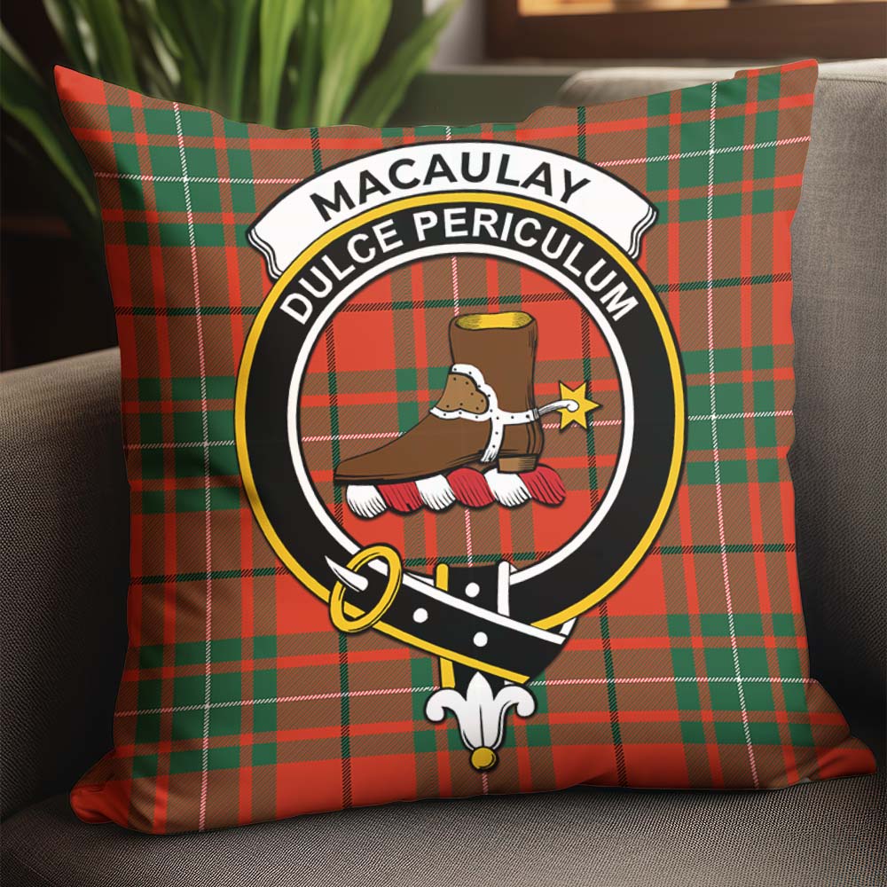 MacAulay Ancient Tartan Pillow Cover with Family Crest - Tartanvibesclothing