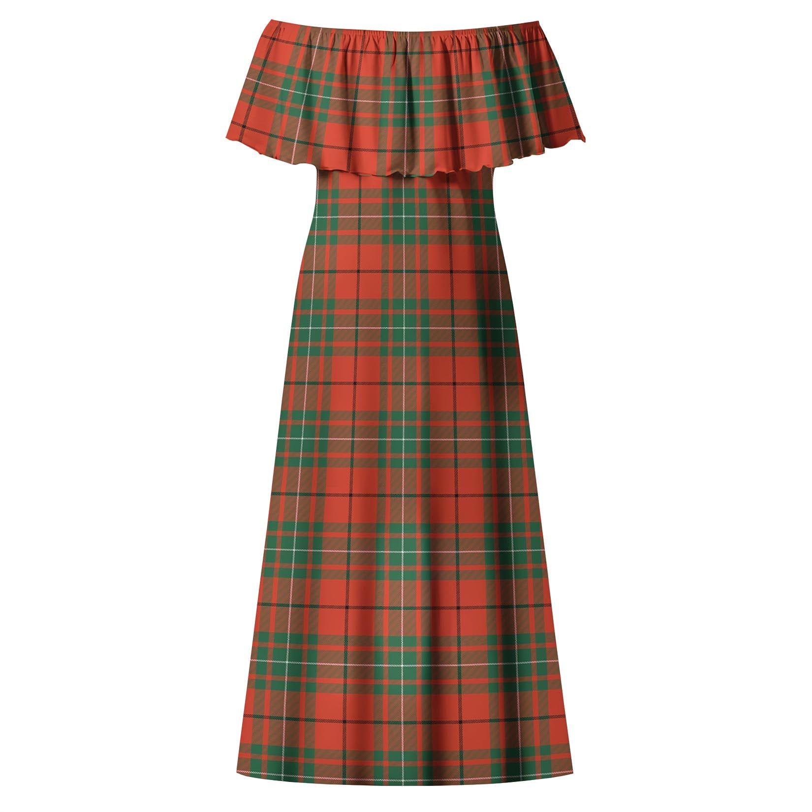 MacAulay Ancient Tartan Off Shoulder Long Dress - Tartanvibesclothing