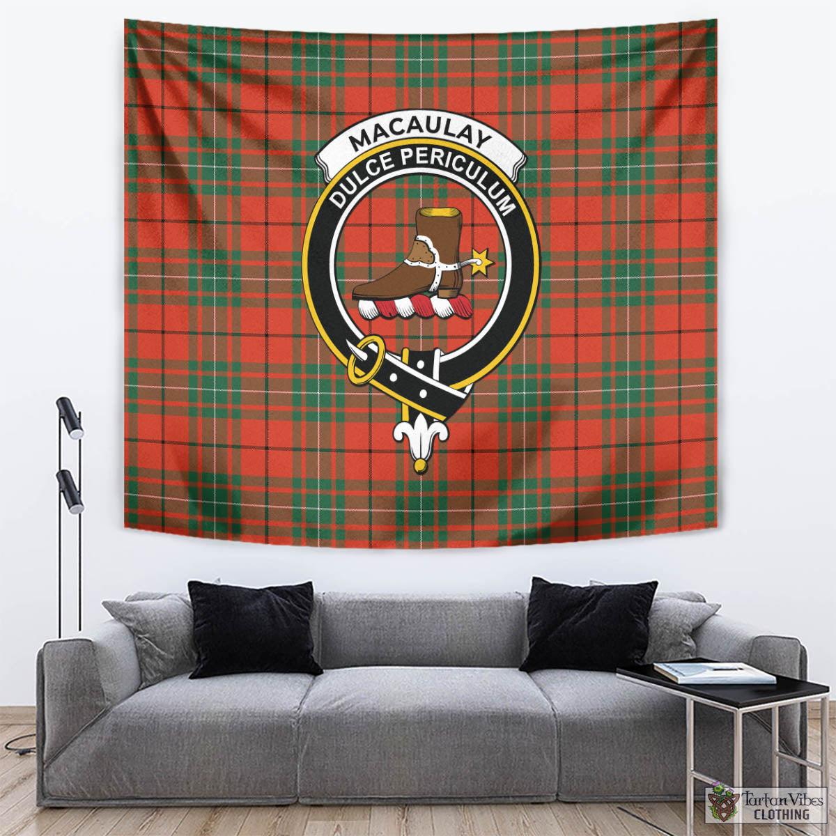 Tartan Vibes Clothing MacAulay Ancient Tartan Tapestry Wall Hanging and Home Decor for Room with Family Crest