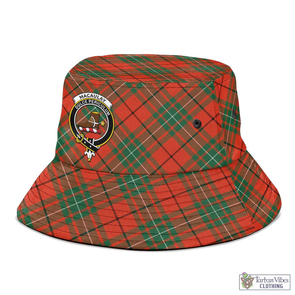 Tartan Vibes Clothing MacAulay Ancient Tartan Bucket Hat with Family Crest