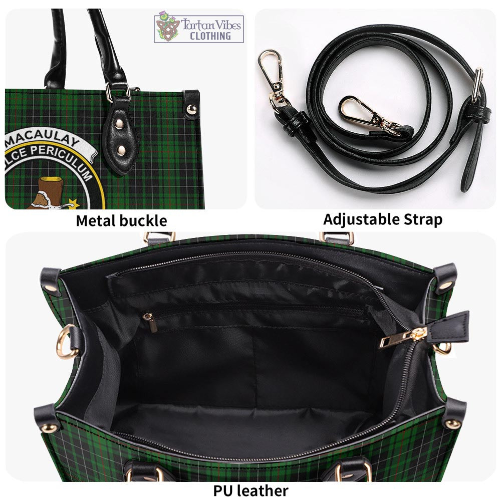 Tartan Vibes Clothing MacAulay Hunting Tartan Luxury Leather Handbags with Family Crest