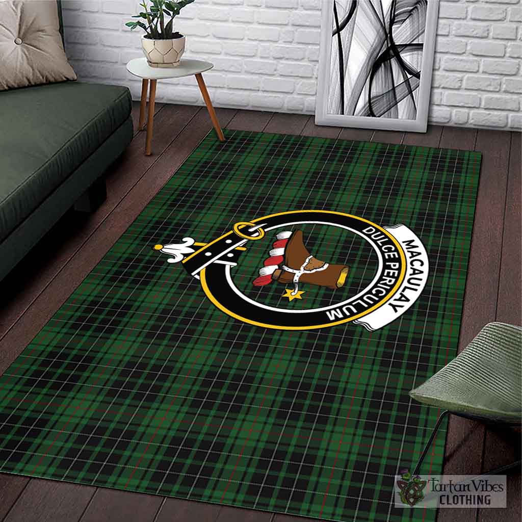 Tartan Vibes Clothing MacAulay Hunting Tartan Area Rug with Family Crest