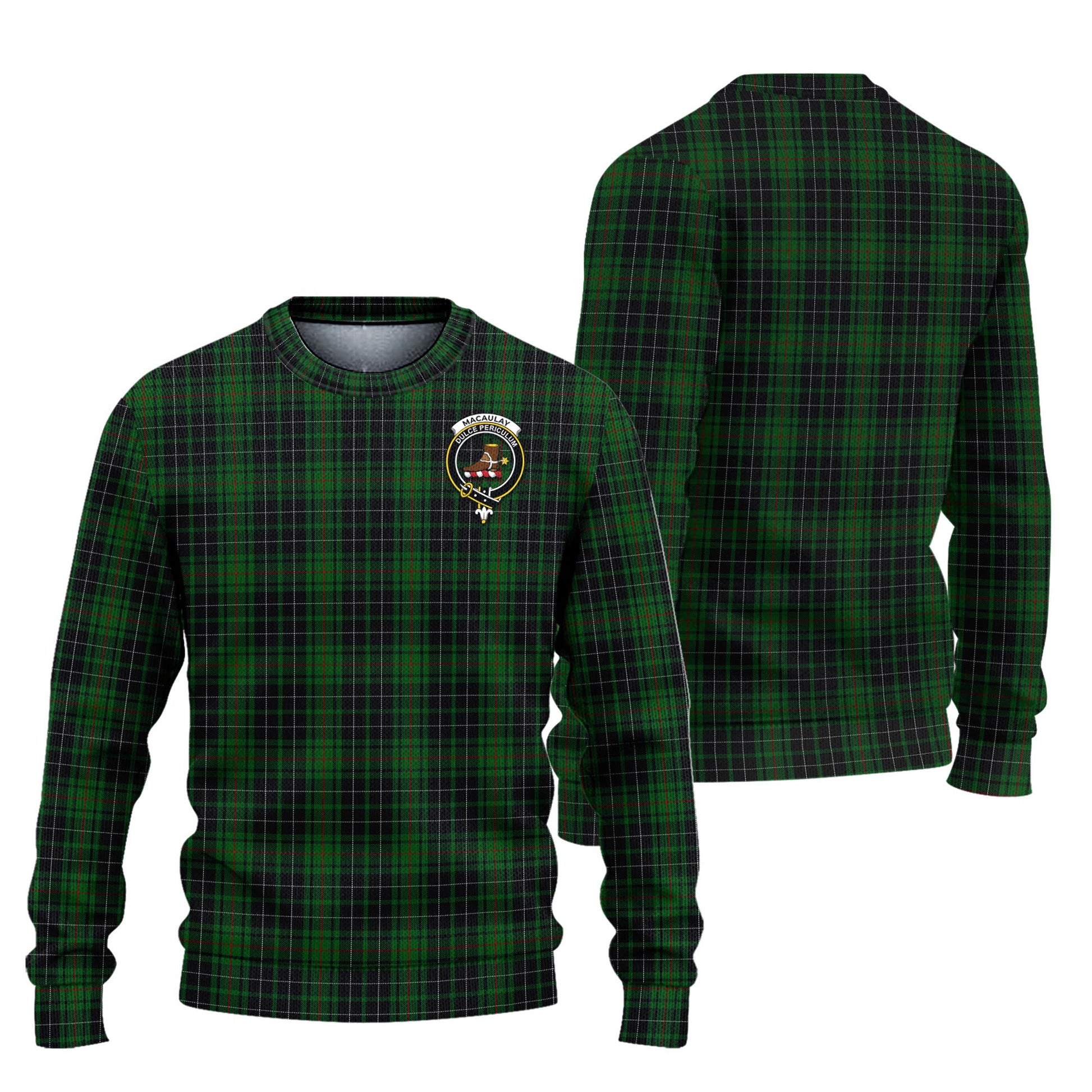 MacAulay Hunting Tartan Knitted Sweater with Family Crest Unisex - Tartanvibesclothing