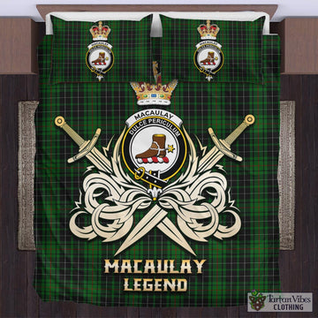 MacAulay Hunting Tartan Bedding Set with Clan Crest and the Golden Sword of Courageous Legacy