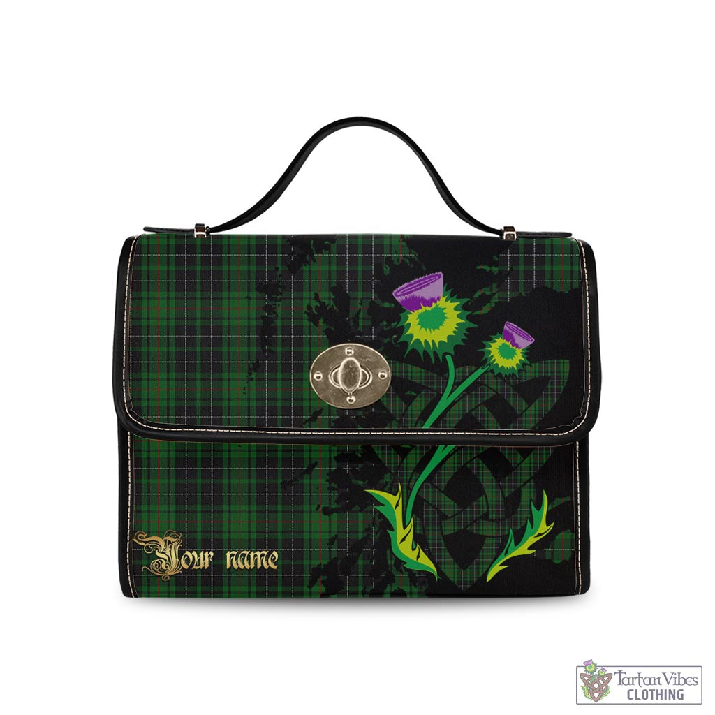 Tartan Vibes Clothing MacAulay Hunting Tartan Waterproof Canvas Bag with Scotland Map and Thistle Celtic Accents