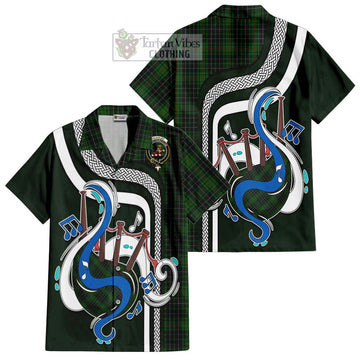 MacAulay Hunting Tartan Short Sleeve Button Shirt with Epic Bagpipe Style