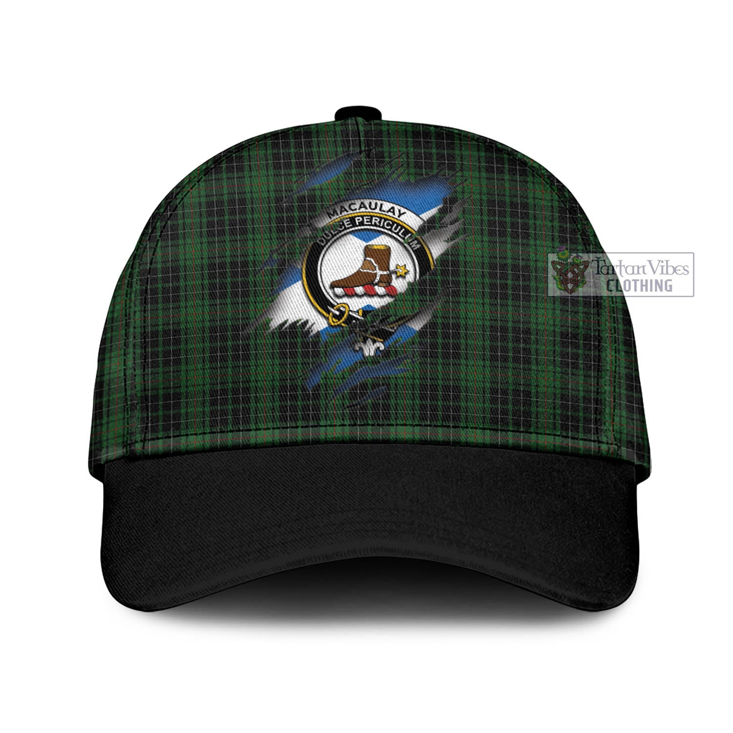 Tartan Vibes Clothing MacAulay Hunting Tartan Classic Cap with Family Crest In Me Style