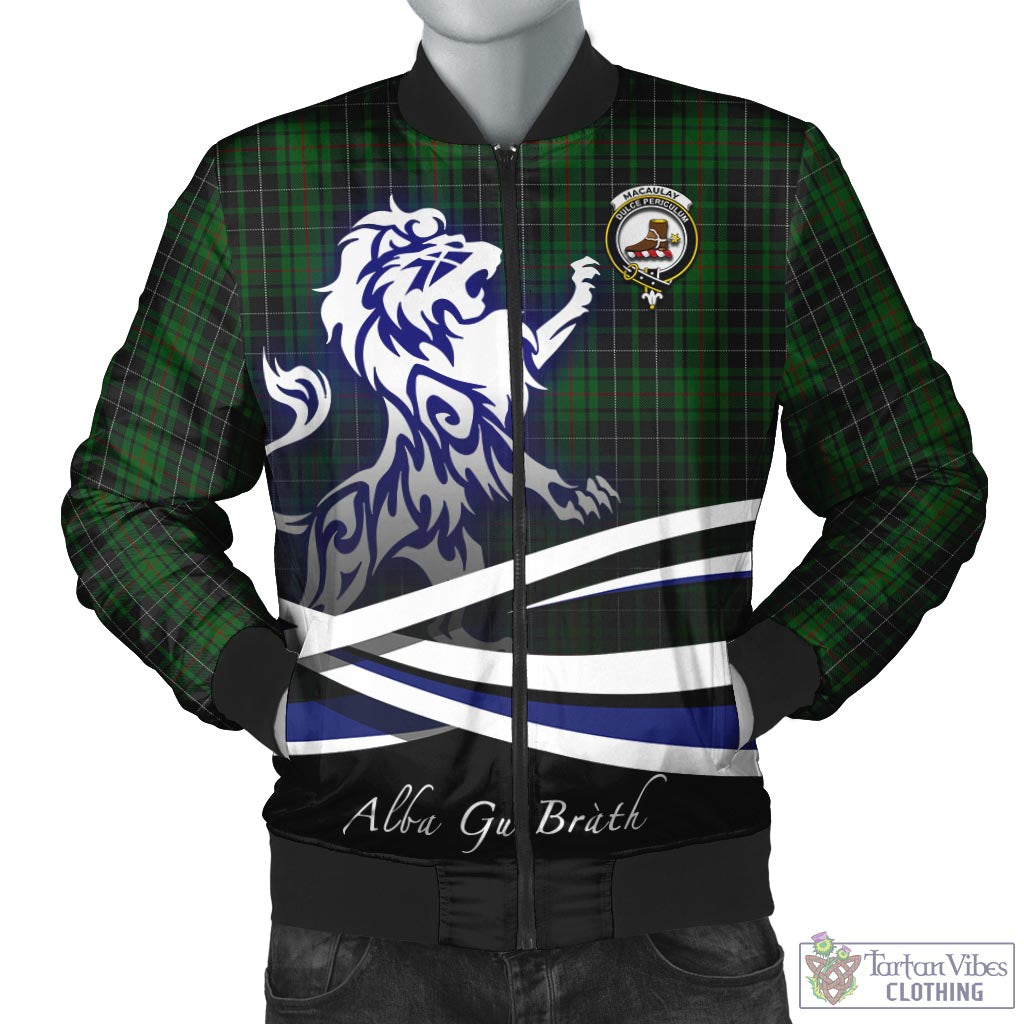 Tartan Vibes Clothing MacAulay Hunting Tartan Bomber Jacket with Alba Gu Brath Regal Lion Emblem