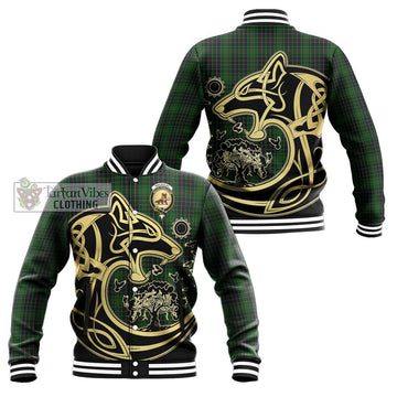 MacAulay Hunting Tartan Baseball Jacket with Family Crest Celtic Wolf Style