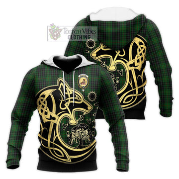 MacAulay Hunting Tartan Knitted Hoodie with Family Crest Celtic Wolf Style