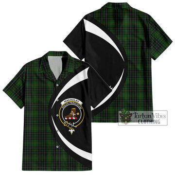 MacAulay Hunting Tartan Short Sleeve Button Up with Family Crest Circle Style