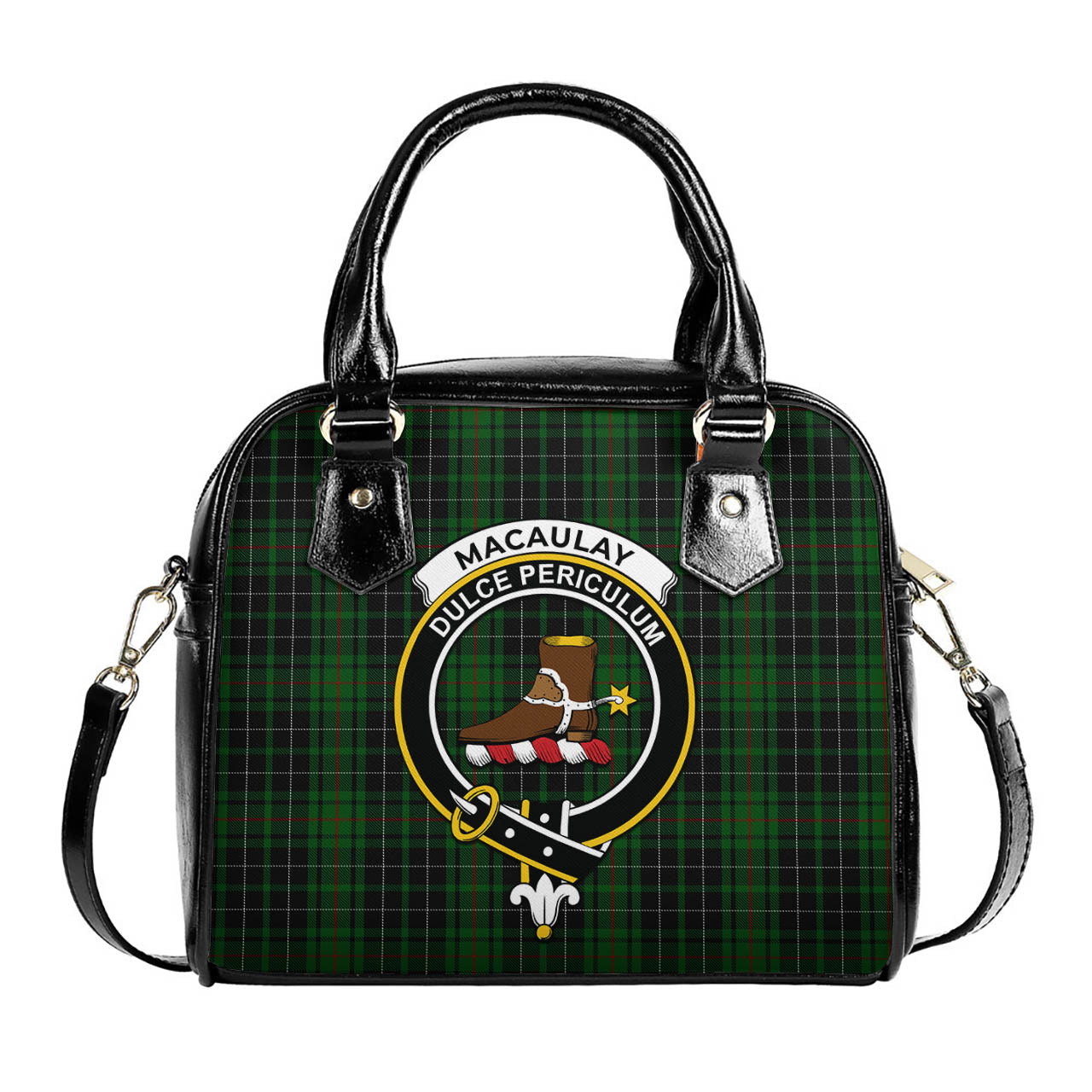 MacAulay Hunting Tartan Shoulder Handbags with Family Crest One Size 6*25*22 cm - Tartanvibesclothing