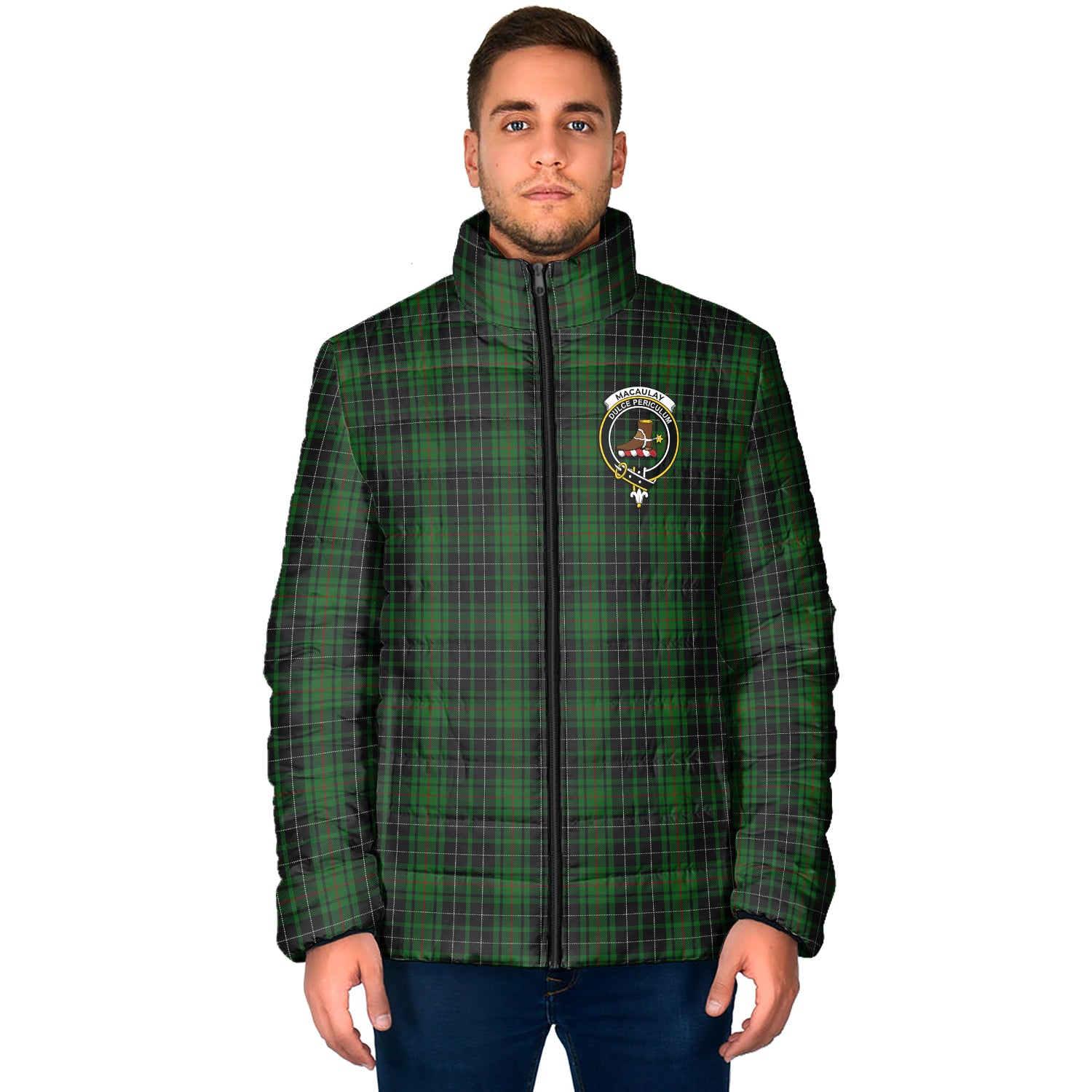 MacAulay Hunting Tartan Padded Jacket with Family Crest - Tartan Vibes Clothing