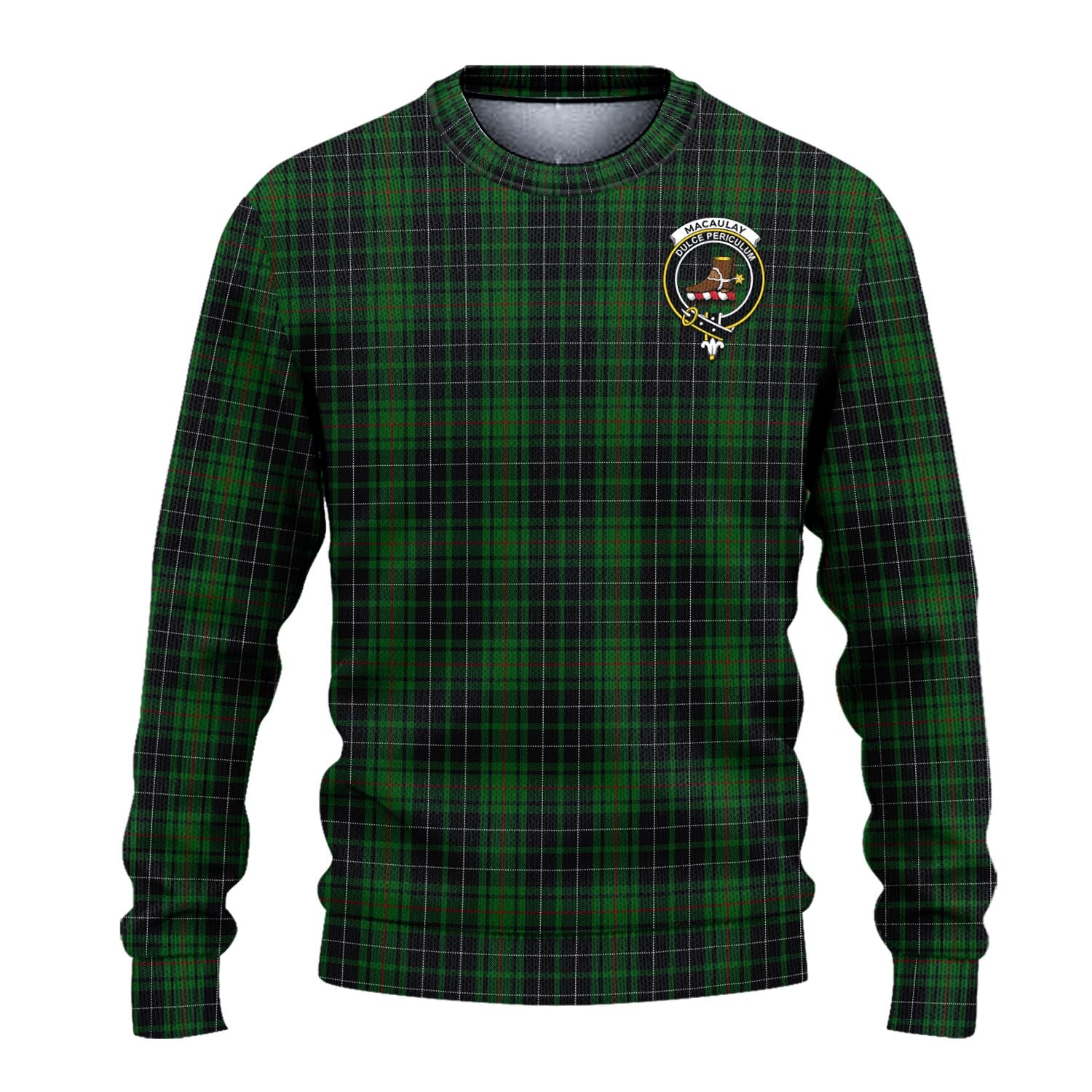 MacAulay Hunting Tartan Knitted Sweater with Family Crest - Tartanvibesclothing