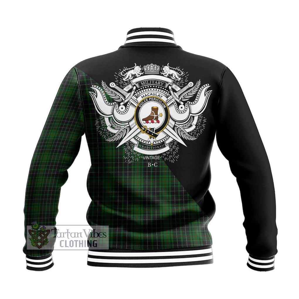 MacAulay Hunting Tartan Baseball Jacket with Family Crest and Military Logo Style - Tartanvibesclothing Shop