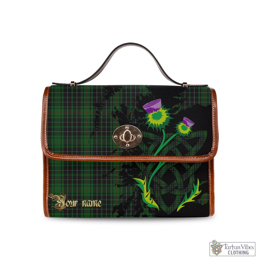 Tartan Vibes Clothing MacAulay Hunting Tartan Waterproof Canvas Bag with Scotland Map and Thistle Celtic Accents