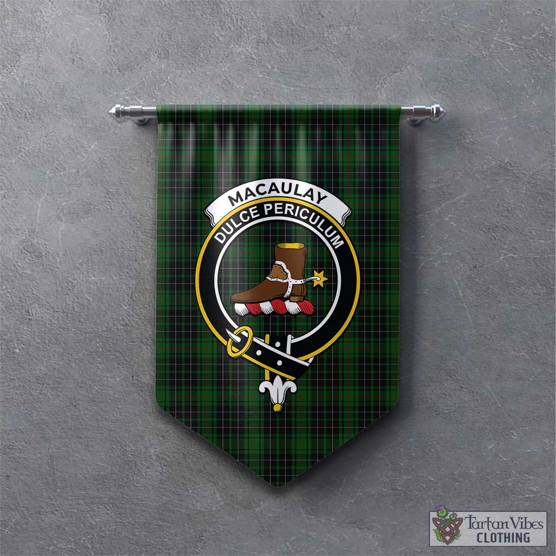 Tartan Vibes Clothing MacAulay Hunting Tartan Gonfalon, Tartan Banner with Family Crest