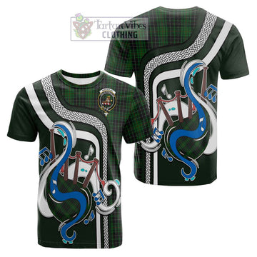 MacAulay Hunting Tartan Cotton T-shirt with Epic Bagpipe Style