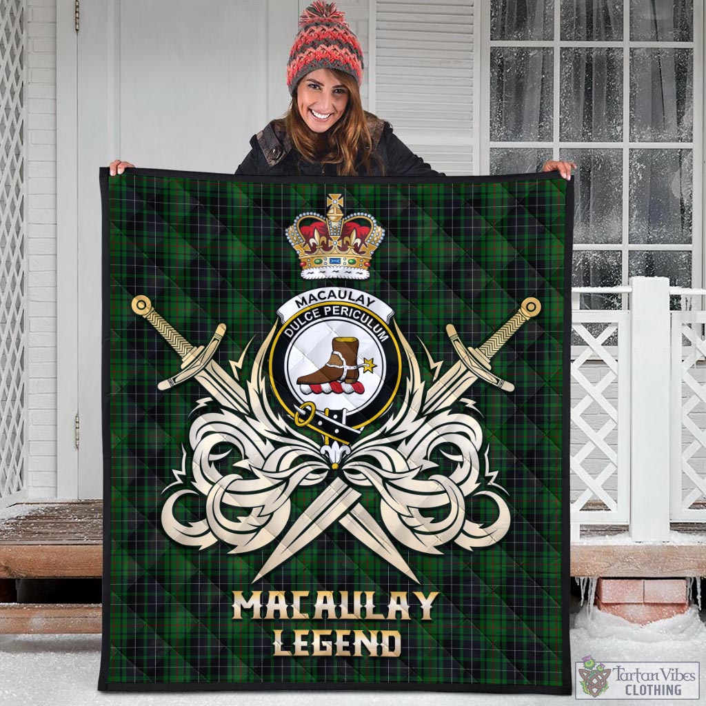 Tartan Vibes Clothing MacAulay Hunting Tartan Quilt with Clan Crest and the Golden Sword of Courageous Legacy