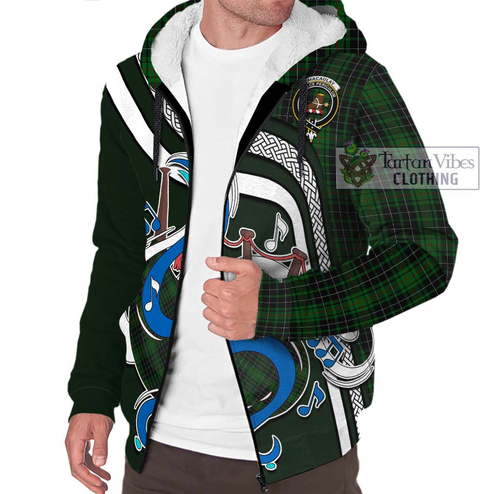 MacAulay Hunting Tartan Sherpa Hoodie with Epic Bagpipe Style Unisex - Tartanvibesclothing Shop